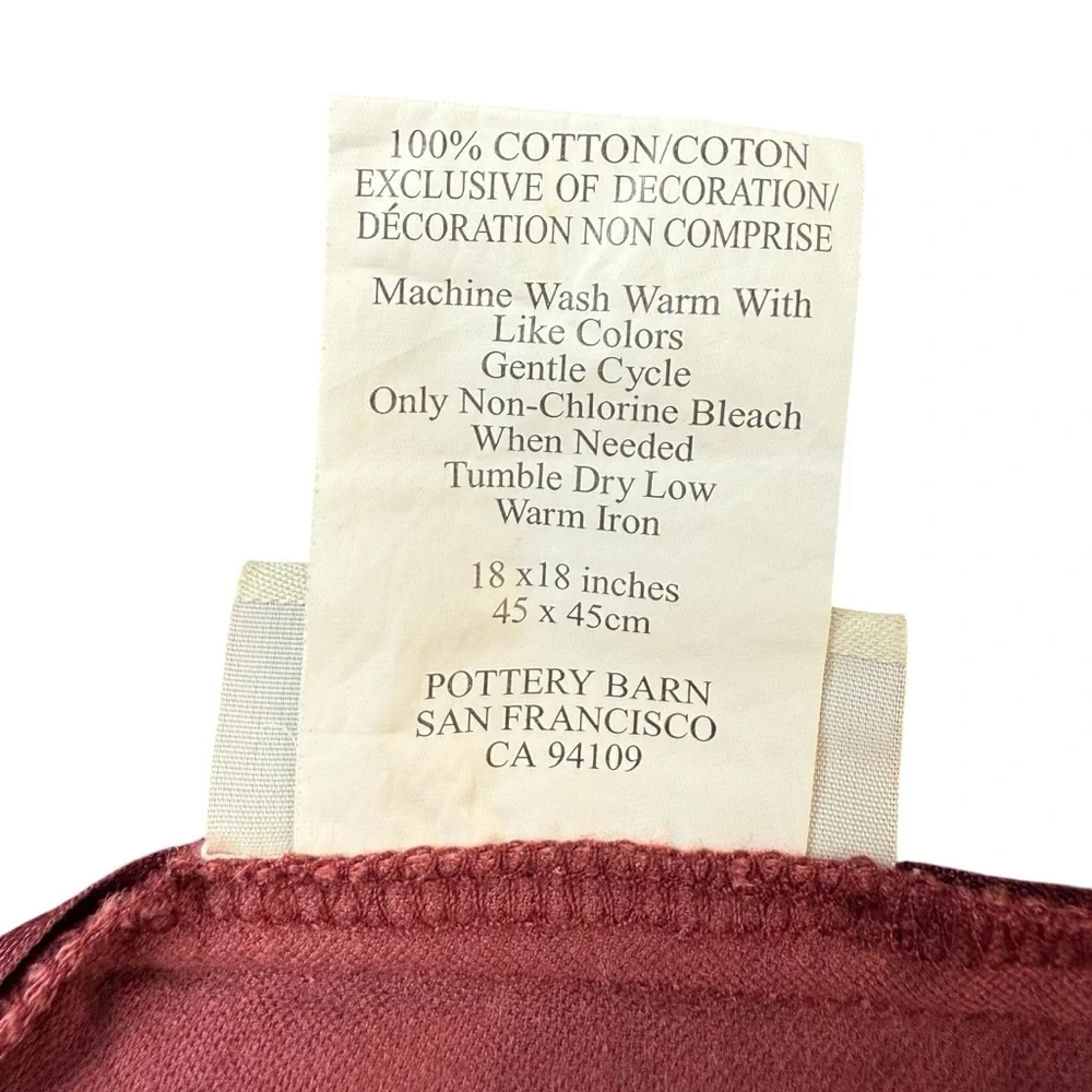 Pottery Barn Embroidered Fall Pillow Cover Velvet Floral 18x18 CottageCore Red